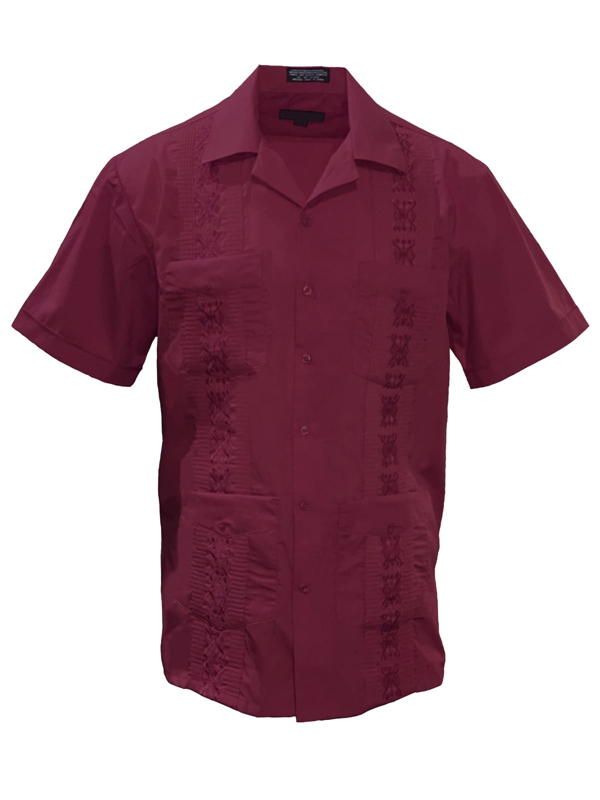 Gravity Threads Mens Guayabera Summer Shirt - Burgundy - X-Large