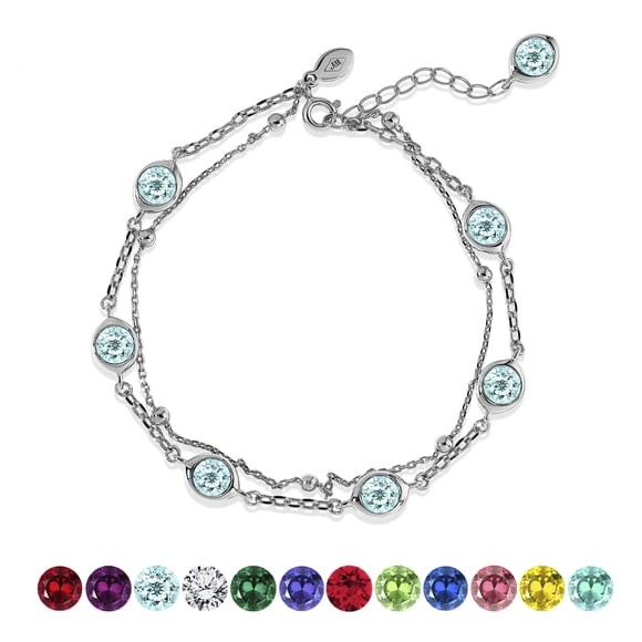 JeenMata 3.5 Carat March Birthstone Double Layer Bracelet - in White Gold Plating for Women
