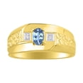 thumbnail image 1 of RYLOS Men's Rings 14K Yellow Gold Classic Nugget 6X4MM Oval Gemstone & Diamond Ring Blue Topaz December Birthstone Rings Size 8, 1 of 7