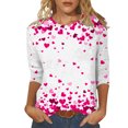 thumbnail image 1 of Penkiiy T-Shirt de la Saint-Valentin pour Femmes Manches 3/4 Col Rond Mignon Cœurs Graphiques T-Shirts Mode Décontractée Blouse 5TG Multicolore, 1 of 5