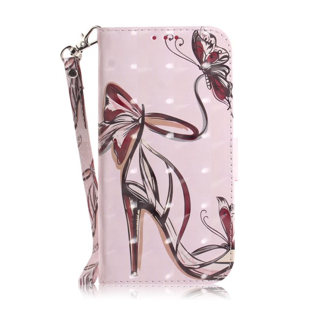 Case for iPhone 12 Pro Cover Magnetic 3D Pattern Wallet Flip Case With Strap - High heel