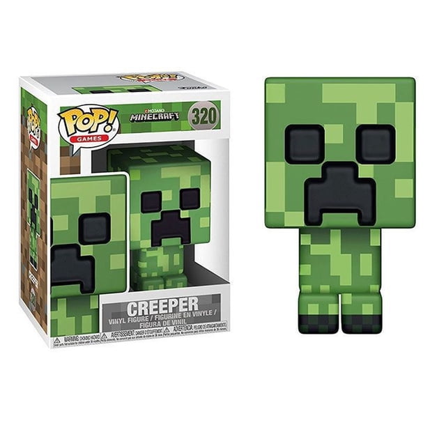 POP My World Peripheral Creeper Steve hand-made model ornament doll by CheAkmate. The vinyl figure features a pixelated green Creeper design inspired by Minecraft, displayed alongside its branded packaging with the label '320' and 'POP Games.'