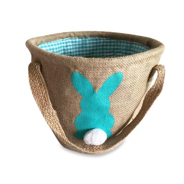 Panier de Chasse aux Œufs Mignon de Pâques avec Poignée Imprimée Portable pour Adultes Sac à Main Organisateur de Chocolats Seau Sac Fourre-Tout en Jute Décoration de Fête Enfants Adultes Bleu