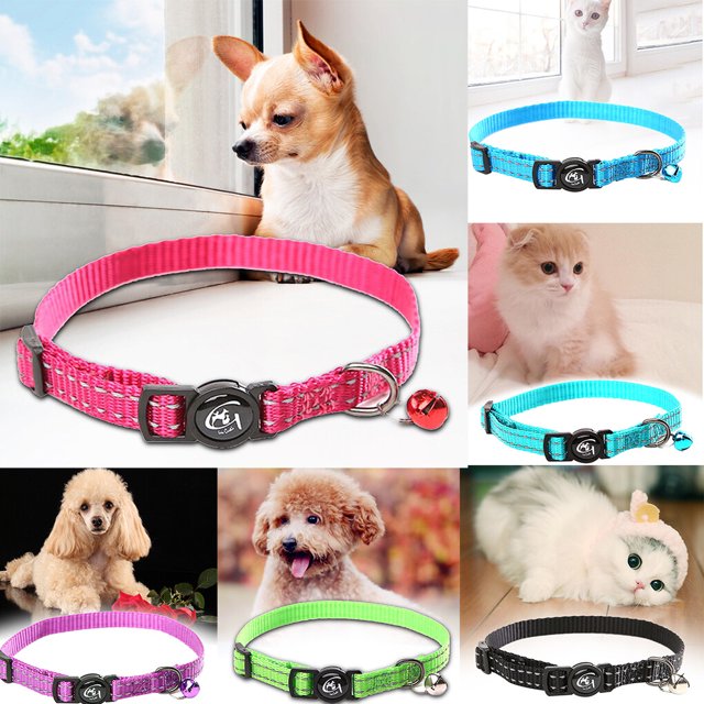 Safety Reflective Pet Collar with Bell Adjustable Animal Nylon Collar Adjustable Webbing Breakaway Necklace,Blue