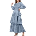thumbnail image 2 of Gspmoly Robes d'Été pour Femmes, Robe Décontractée de Fête pour Femmes en Dentelle, Taille Cintrée, Manches Longues, Col Rond, Robe de Cocktail, Liquidation, 2 of 6