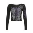 thumbnail image 1 of goowrom T-shirt Décontracté à Manches Longues pour Femmes, Imprimé Vintage de Plumes, Ailes et Fleurs, Col Rond, 1 of 6