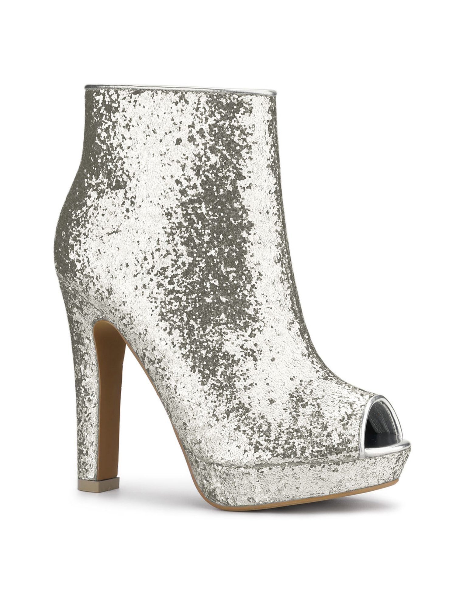 Unique Bargains Bottes à Talons Hauts Blocs à Plateforme à Bout Ouvert Pailletées pour Femmes