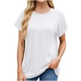 thumbnail image 1 of Plebaso T-Shirts à Manches Courtes Retroussables Col Rond pour Femmes Couleur Unie Ample Décontracté Été Basique, 1 of 7