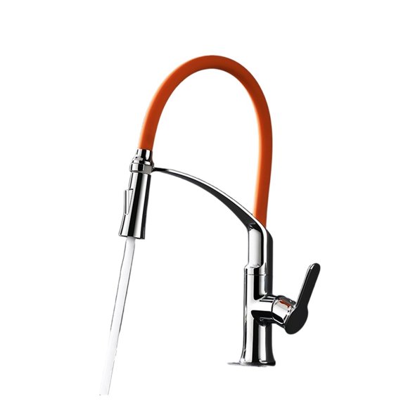 Kitchen Faucet Solid Brass Single Handle, One Hole Kitchen Sink Faucet With 360 Swivel Modern Rubber Neck Pull Down Sprayer Rubb ,Built To Last