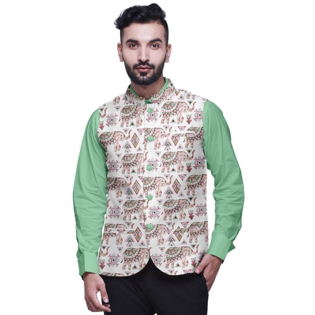 Atasi Veste Décontractée pour Homme à Motif Animal, Veste Nehru Imprimée pour Homme, Gilet Indien de Mariage, Blazer Mandarin - XX-Grand