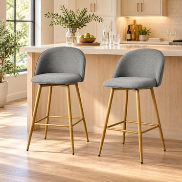Homy Casa Set of 2 24.4" Swivel Bar Stools, Grey Fabric Counter Chairs for Kitchen Island & Home Bar