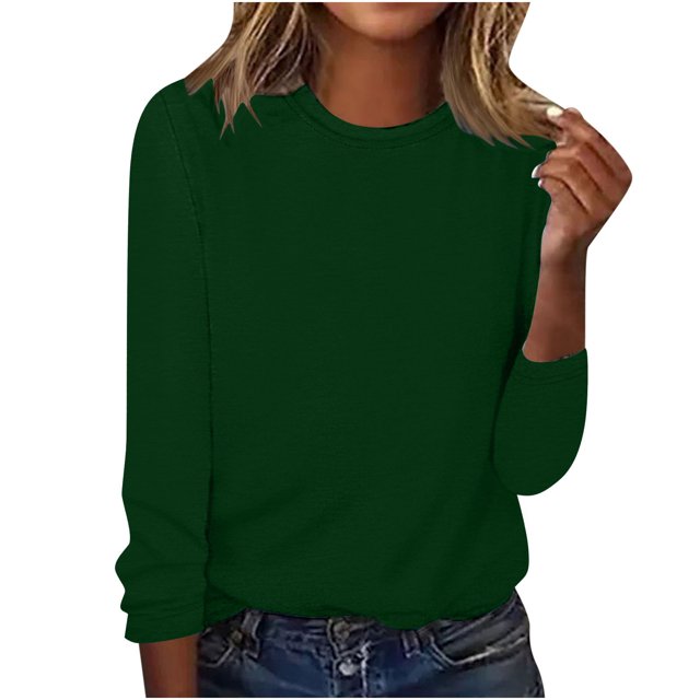 CEHVOM Blouse d'Été Décontractée à Manches Longues pour Femme, Col Rond, Hauts Unis, T-Shirt, Liquidation