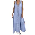 thumbnail image 2 of Pisexur Robe Sans Manches à Col en V pour Femme Mode Été Décontractée Robe Sans Manches à Col en V à Bretelles en Dentelle Robe Unie Robe pour Femme, 2 of 9