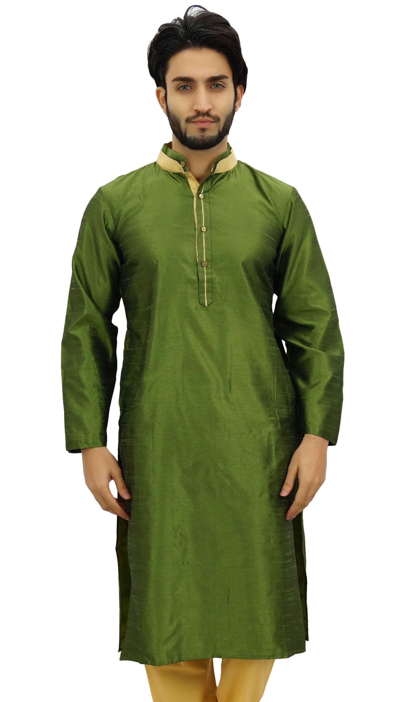Atasi Classic Green Men's Dupion Kurta Pyjama Party Wear Designer Shirt-S