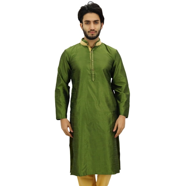 Atasi Dupion Kurta Pyjama Classique Vert pour Homme Tenue de Fête Chemise de Designer-L