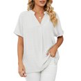 thumbnail image 1 of FJUCHAI Womens Shirts V Neck Short Sleeve Buttons Tops Tee Solid Color Blouse Loose Fit S-XXL, 1 of 10