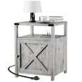 thumbnail image 1 of Table de Chevet Style Ferme avec Station de Recharge, Table d'Appoint Rustique pour Chambre avec Rangement, Table d'Appoint pour Salon avec Ports USB et Prises, 18 Po, Fini Blanc et Gris, 1 of 8