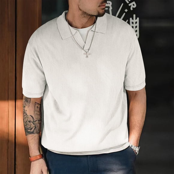 AherBiu T-Shirts pour Hommes à Col en V Décontractés Amples T-Shirts d'Été à Manches Courtes Confortables à Col à Revers T-Shirts Hauts