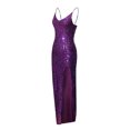 thumbnail image 4 of HKEJIAOI Liquidation d'Économies Robe de Bal Cadeau de Noël Robe pour Femme Robe de Soirée Aguichant Fendue Col en V à Paillettes Mode Sans Manches Été Violet, 4 of 6