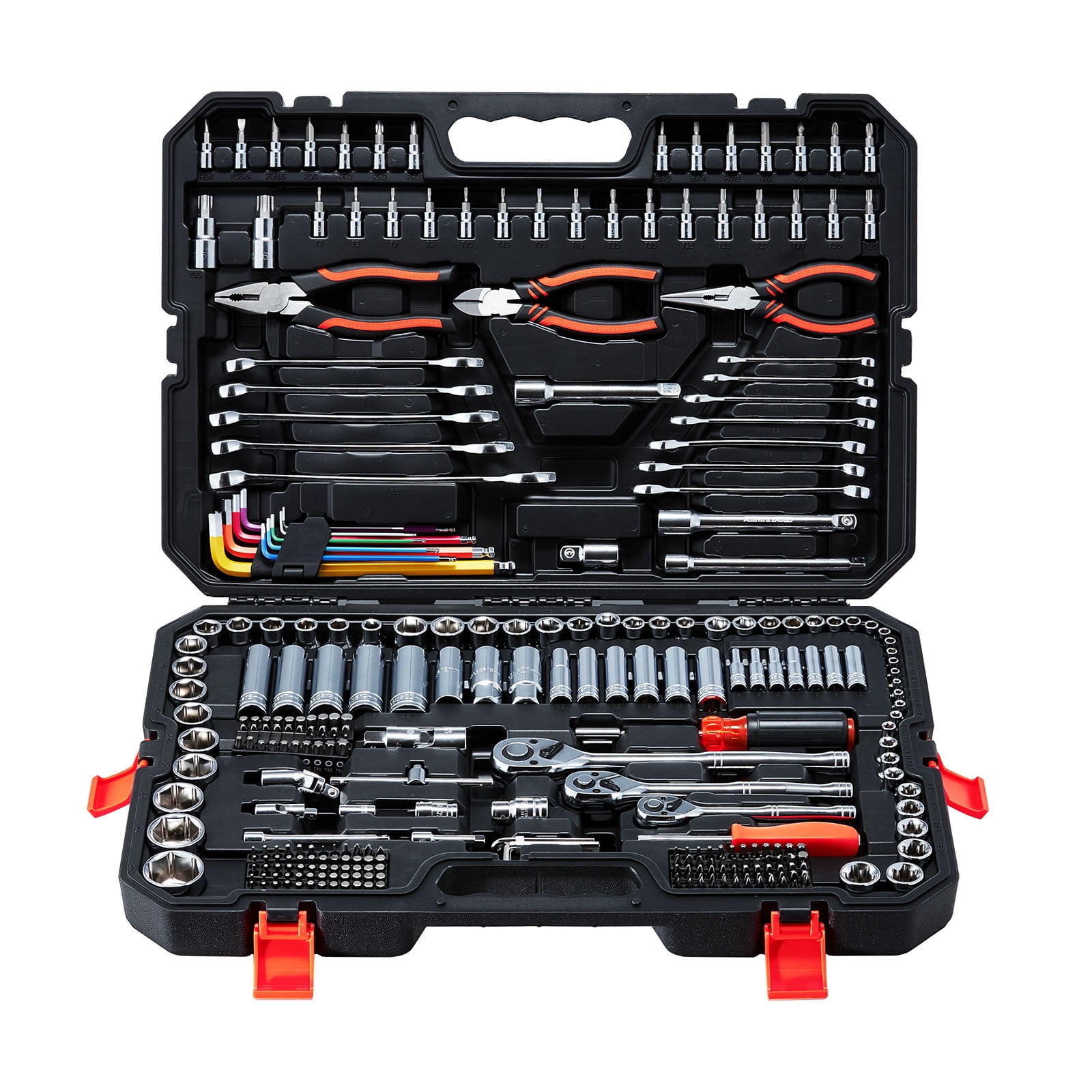 KFFKFF Mechanics Tool Set, 314-Piece Mechanic Tool Kit, 1/4 in, 3/8 in, and 1/2 in Drive, Metric Socket Set, Wrenches, Screwdriver Bits, Accessories, and Storage Case