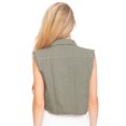 thumbnail image 2 of Womens Distressed Denim Button Up Sleeveless Crop Vest, Olive Green, Small, 2 of 5
