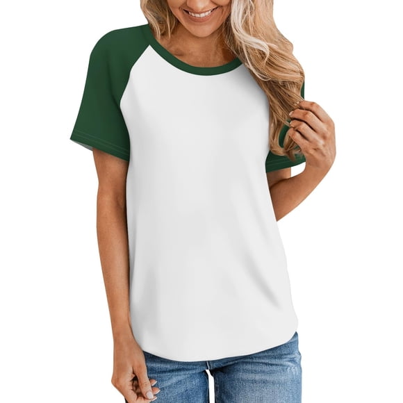 AherBiu T Shirts for Women Crew Neck Short Sleeve Comfy Tshirts Summer Casual Basic Tees Color Block