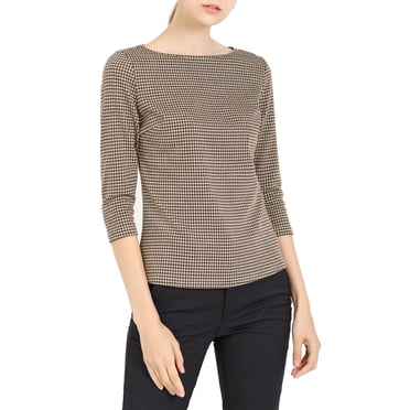 INSPIRE CHIC Blouse à Col Bateau à Manches 3/4 à Motif Pied-de-Poule pour Femmes pour le Travail