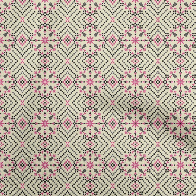 oneOone Cotton Poplin Light Yellow Fabric Geometric Fair Isle Pattern Sewing Material Print Fabric By The Yard 42 Inch Wide