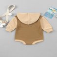 thumbnail image 3 of Infant Baby Boys Girls Long Sleeve Hooded Romper Contrast Color Stitching Triangle Jumpsuits with Pocket, 3 of 6