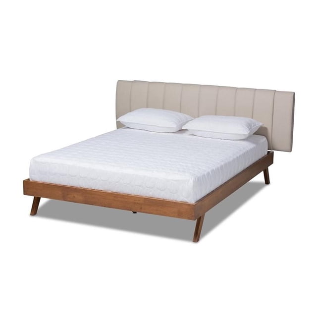 Baxton Studio Brita Lit Très Grand Size Beige Pâle Rembourré en Noyer