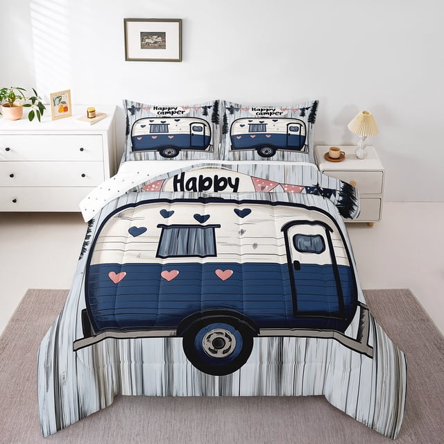 Erosebridal Ensemble de Literie Camping Heureux Simple, Couette Véhicule Récréatif, Décoration de Chambre Vintage, Réversible, Léger, 2 Pcs