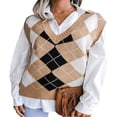 thumbnail image 1 of CNKOO Gilet Chandail à Carreaux Argyle pour Femmes Y2K Tricot Col en V Sans Manches Hauts Courts Manteau d'Extérieur Gris P, 1 of 6
