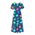 thumbnail image 4 of Robes d'Été Grande Taille pour Femmes 2024 Décontractées à Manches Courtes Col Rond Robe Décontractée Fluide à Étages Maxi Robe de Plage avec Poches Robe à Imprimé de la Saint-Valentin Économisez jusqu'à 65 % de Rabais!, 4 of 4