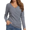 thumbnail image 1 of Chemise Unie à Manches Longues avec Boutons Latéraux et Col en V pour Femmes, 1 of 5