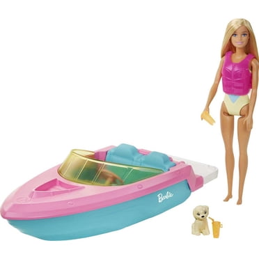 ​Barbie Doll and Boat Playset with Pet Puppy, Life Vest and Accessories, Fits 3 Dolls & Floats in Water, Gift for 3 to 7 Year Olds