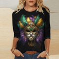 thumbnail image 2 of Penkiiy T-shirt Blouse pour Femme Mardi Gras Mode Imprimé Décontracté Col Rond Manches 3/4 2TG Multicolore, 2 of 5