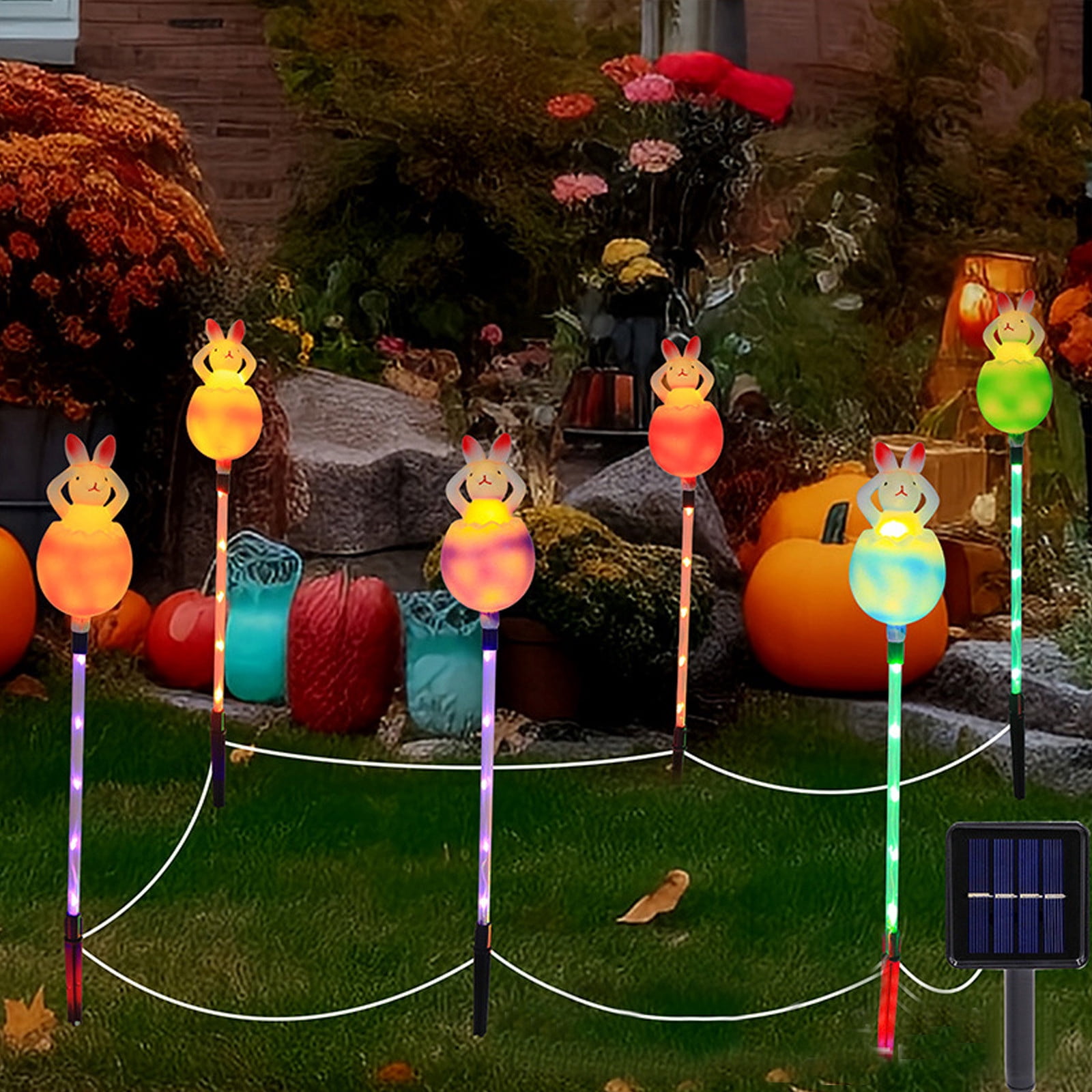 TIMIFIS Holiday Solar Lights, LED Easter Solar Lights Easter Classic Colorful Bunny Elementals Warm Color Mode Solar Ground Lights Holiday Outdoor Garden Yard Decoration One Tow Six Home Decor