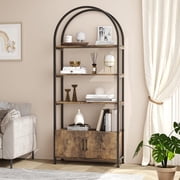 QinaQin 4-Tier Arched Bookshelf with Doors for Storage 71.5in Tall Industrial Book Shelf with Sturdy Metal Frame and Open Shelves Freestanding Display Shelf for Office