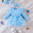 thumbnail image 2 of GPOECD Girls Long Sleeve Bowknot Solid Color Ruffles Romper Bodysuits with Headbands Outfits Long Sleeve Rompers for Girls Blue-j,3-6 Months, 2 of 4