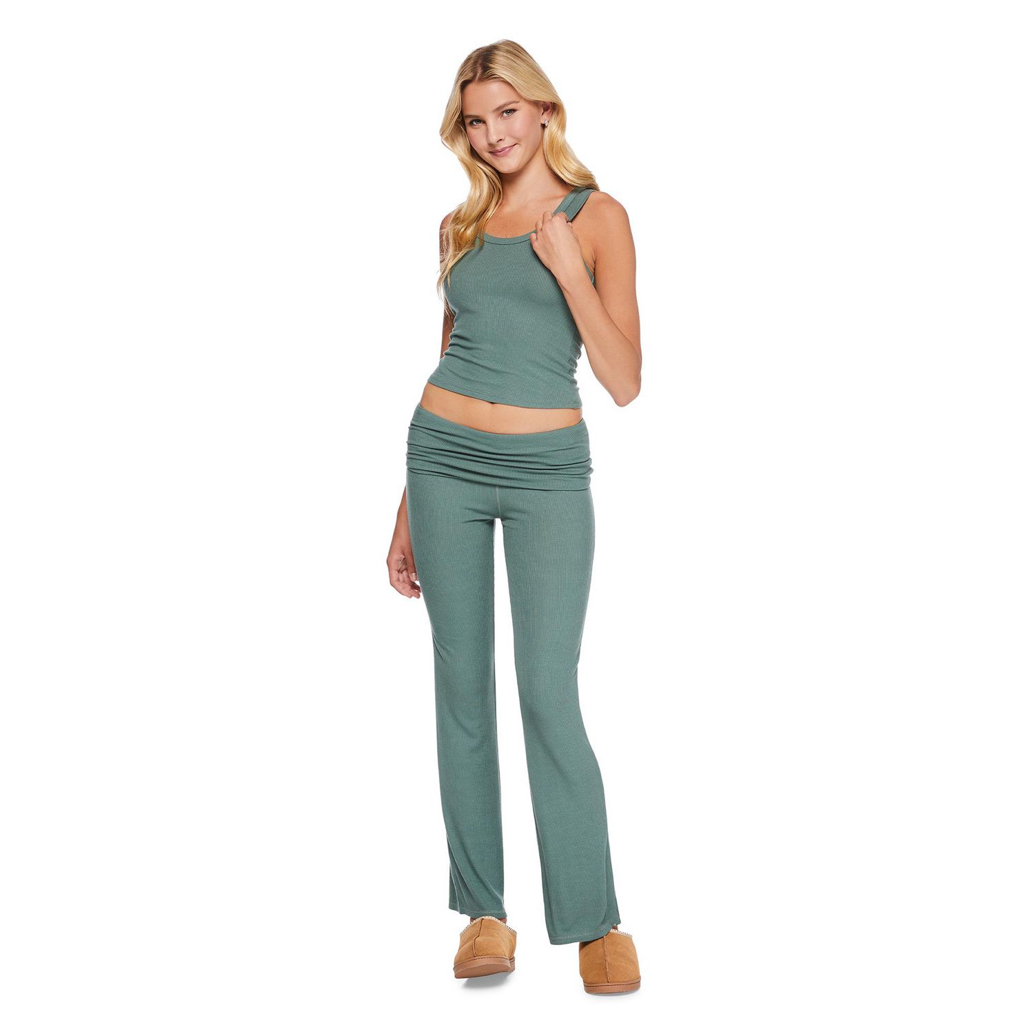 No Boundaries Women's Rib Pajama 2-Piece Set
