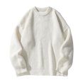 thumbnail image 3 of LNWUY Chandails à Col Rond pour Hommes Automne Hiver Couleur Unie Tricoté Manches Longues Coupe Ajustée Chandails Décontractés Amples Chauds Chandails Blancs TG, 3 of 5