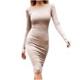 thumbnail image 2 of TopLLC Longues Robe à Manches à Col Rond Mode Femme Décontractée Robe à Manches Longues à Col Rond Unie à Cordon Robe Femme, 2 of 8