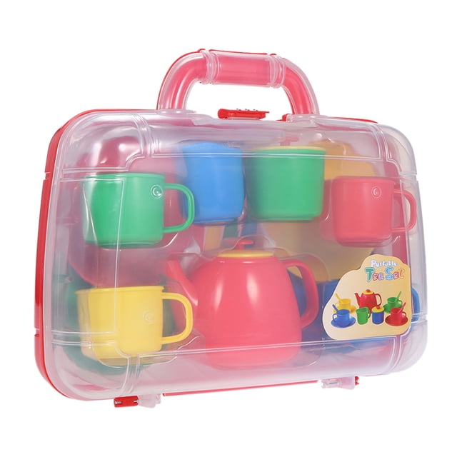 Amdohai Portable Tea Set with Carrycase Pastel Colours Plastics Toys for Children Kids