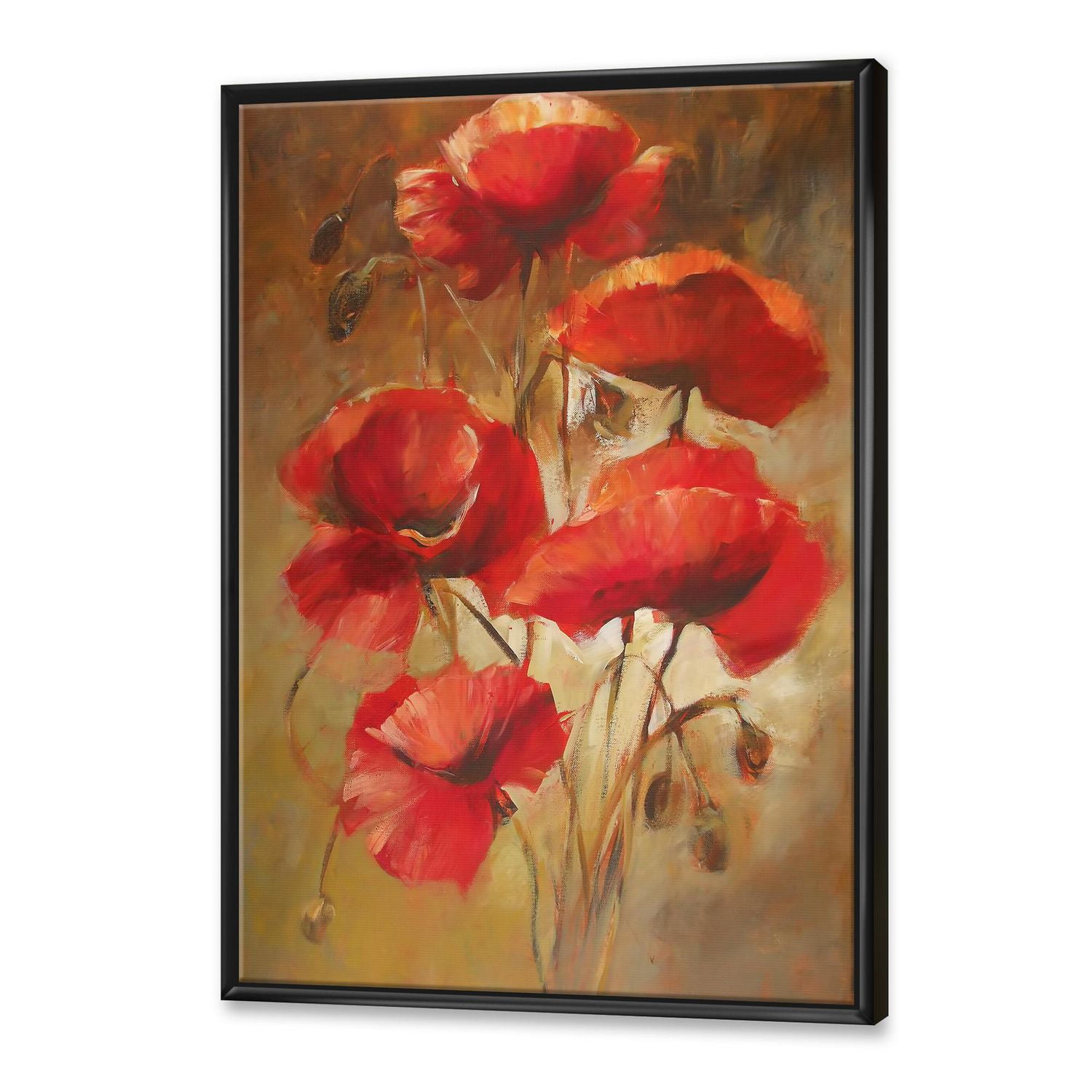 Designart Coquelicots en fleurs rouges IV ART MURAL À CADRE FLOTTÉ