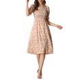 thumbnail image 2 of INSPIRE CHIC Robe pour Femme Smockée à Fleurs à Encolure Carrée Manches Courtes Bouffantes Printemps Été Robes Midi Rose TG, 2 of 7