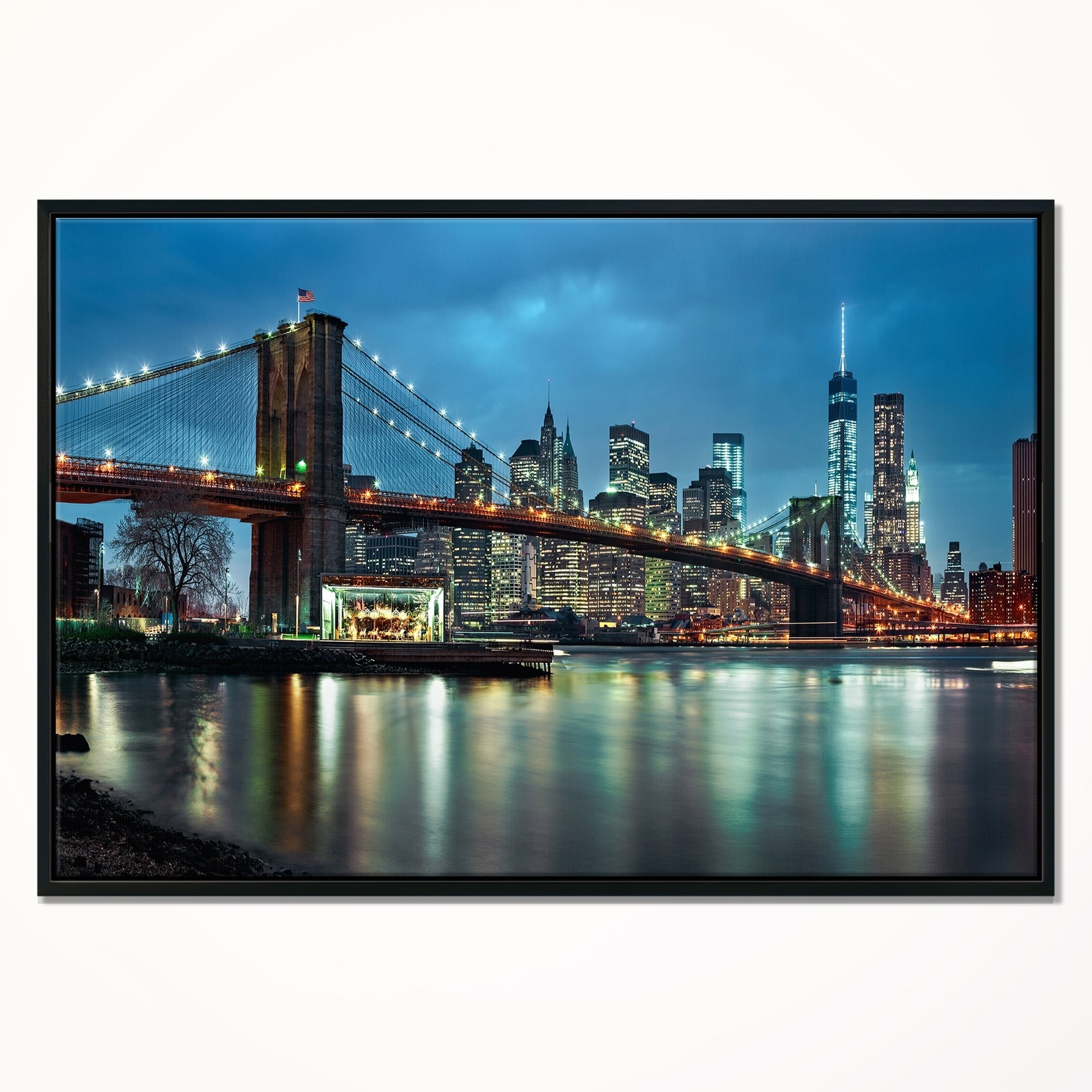 Design Art Pont De Brooklyn Et Gratte-Ciels  Sur Toile Encadrée