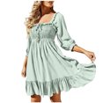 thumbnail image 2 of Gspmoly Robes d'Été pour Femmes 2025, Robe pour Femmes à Encolure Carrée - Mode Décontractée, Tempérament, Cordon de Serrage, Dos Ajouré Ouvert, à Lacets, Manches 3/4, Coupe Ajustée, Robe Aguichant, Robes de Mariage pour Femmes Économies d'Été, 2 of 6