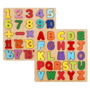 2PCS Ensemble de puzzles Alphabet en bois 3D Ensemble de Puzzle Alphabet/Nombre/Forme de Bois ABC Lettre et chiffres Puzzles reconnaissance de conseil Jouet Puzzle éducatif Puzzler Set Meilleur cadeau pour les enfants Toddler Bo