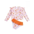 thumbnail image 4 of Kid Girls Rash Guard Swimming Bathing Suit Flounce Printed Long Sleeve Sun Protection Kids Swimsuit 6-7 Years, 4 of 6