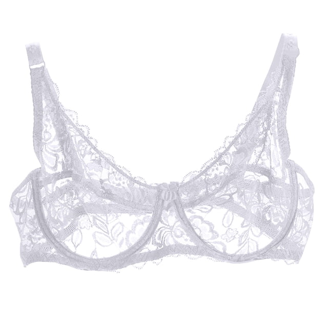 WMTBSRSW Women's Floral Lace Bra Full Coverage See Through Bralettes Demi Sheer Mesh Balconette Bralette Unlined Underwire Embroidered Mesh Soft Bralettes